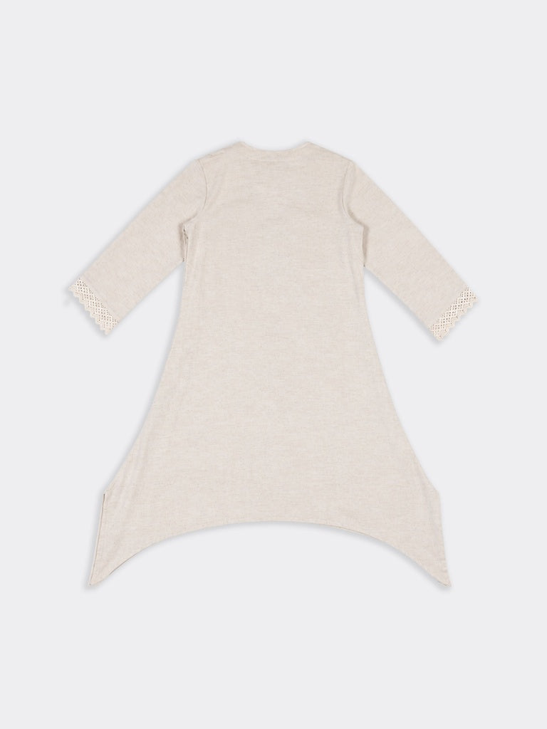 Utsa Beige Geometric Embroidered Cotton-Blend A-Line Kurta