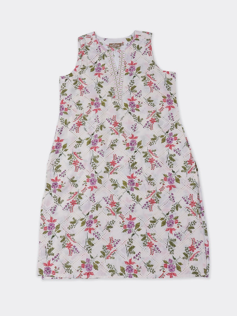 Utsa Off-White Floral Pattern Cotton A-Line Kurta