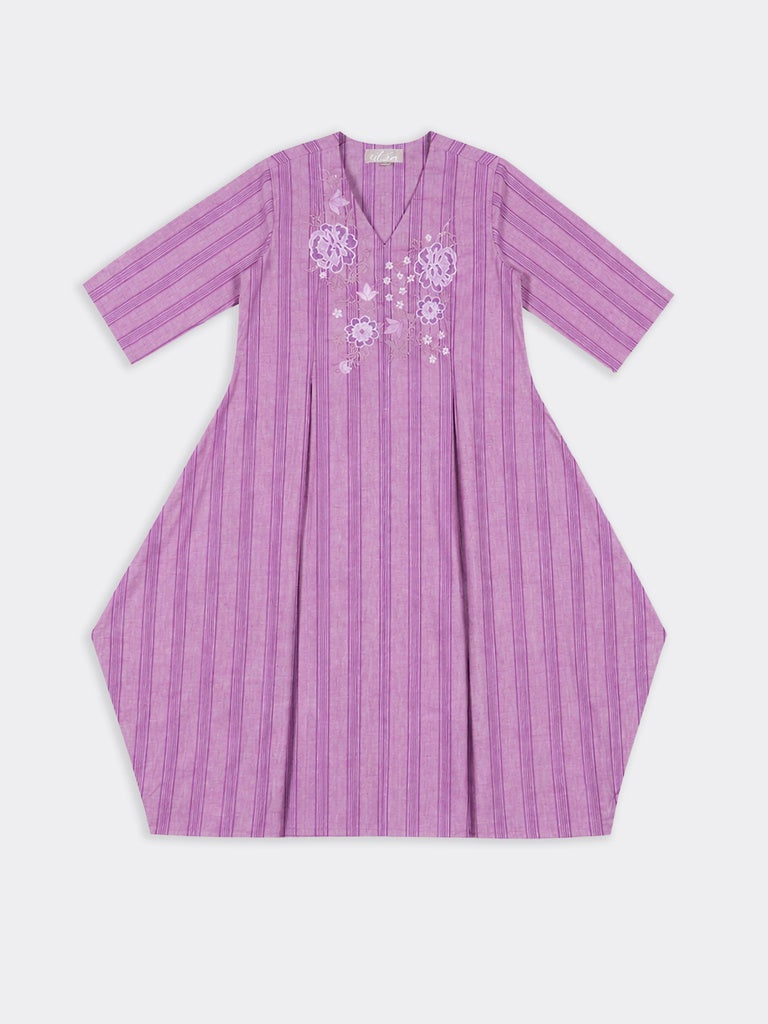 Utsa Lilac Floral Embroidered Cotton A-Line Kurta