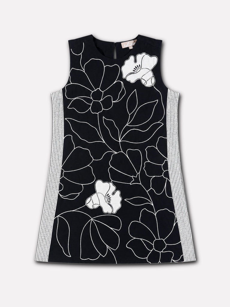 Utsa Black Floral Printed Cotton-Blend Tunic