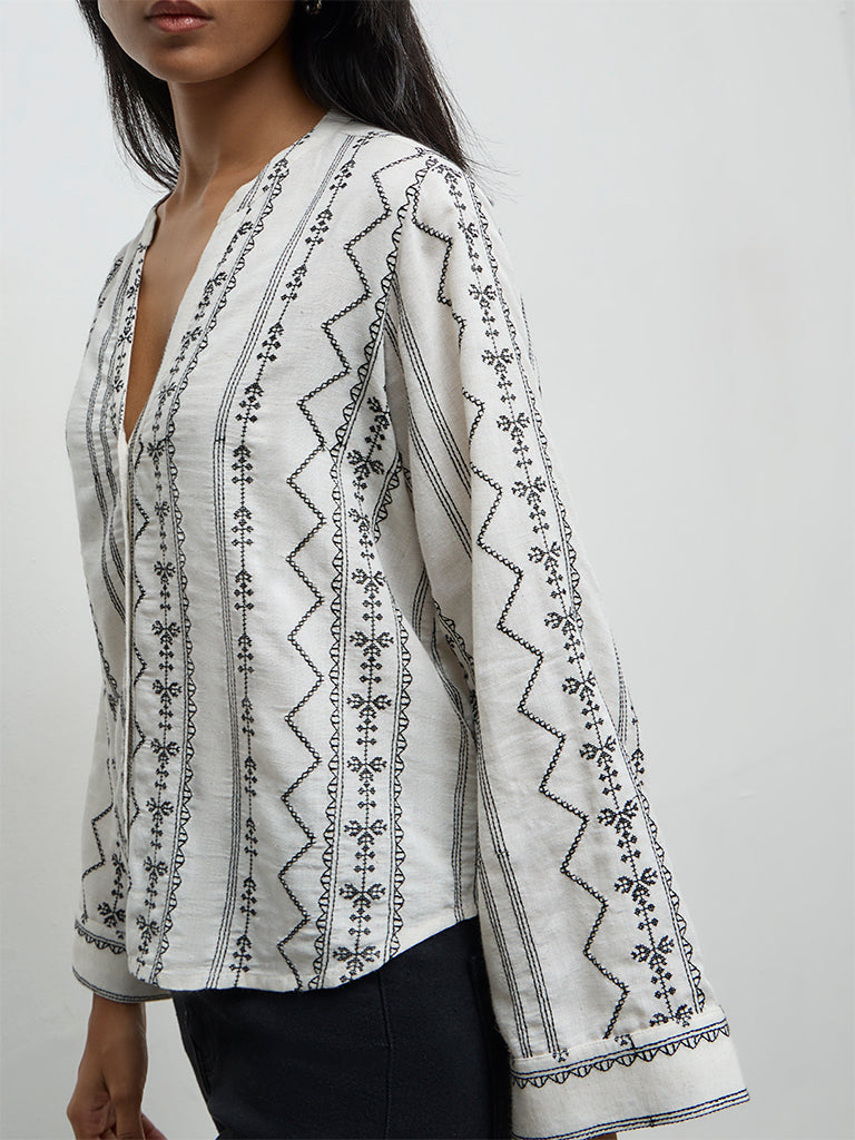 Utsa Off-White Embroidered Tunic