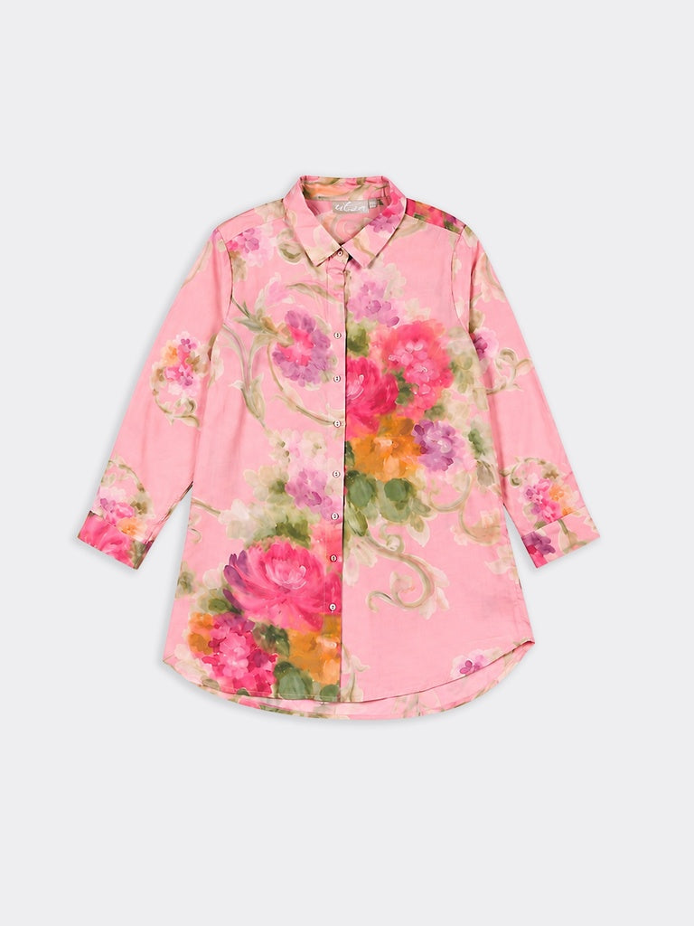 Utsa Pink Floral Design Tunic