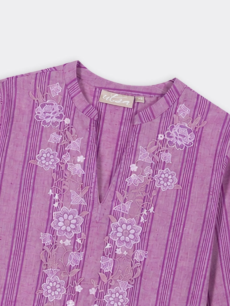 Utsa Lilac Floral Embroidered Cotton Tunic