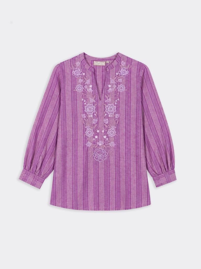 Utsa Lilac Floral Embroidered Cotton Tunic