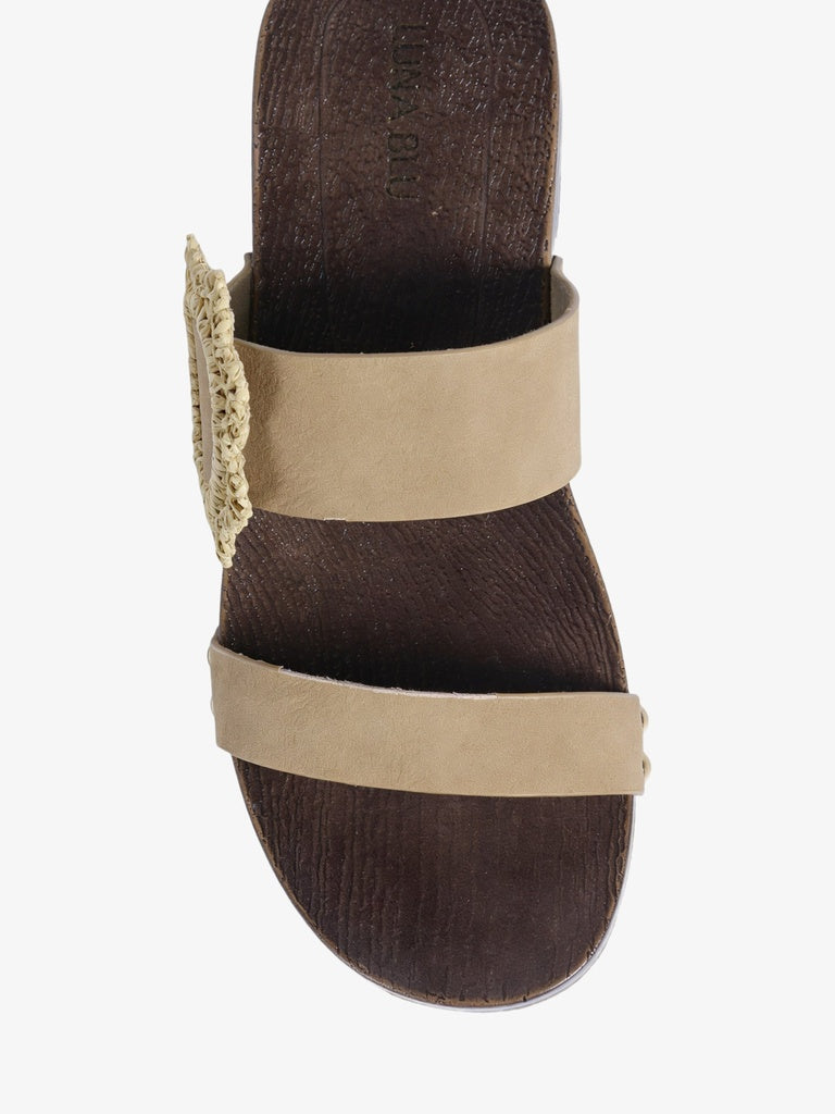 LUNA BLU Raffia Beige Two-Strap Slides