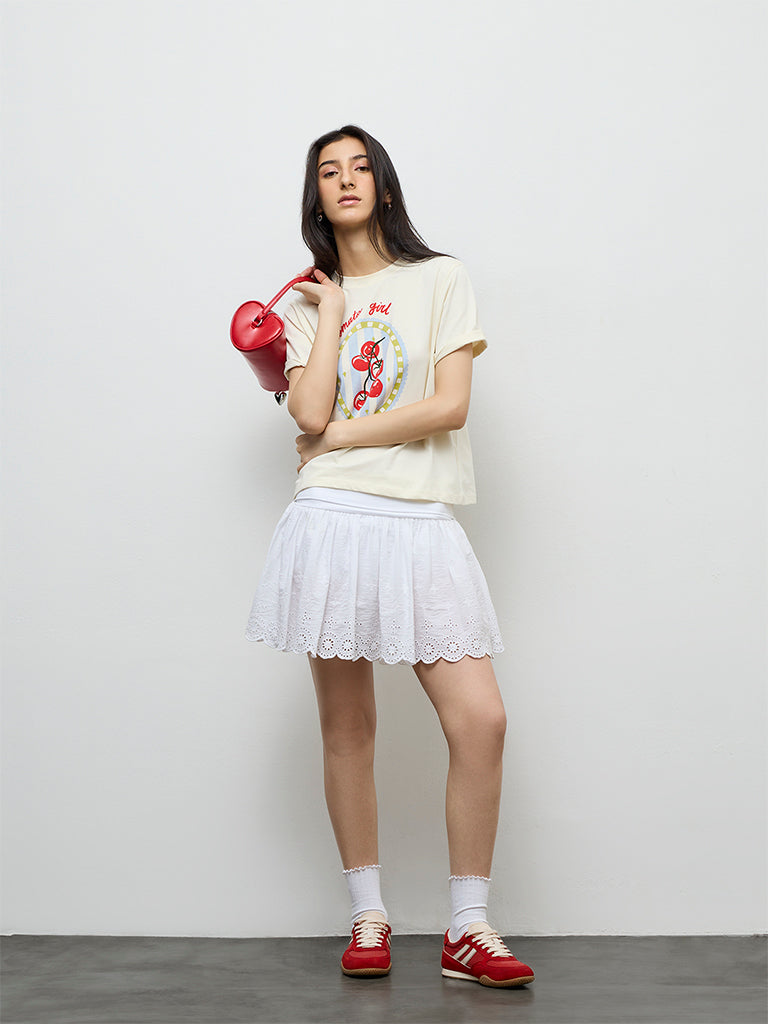 Nuon White Embroidered Cotton-Blend Skirt