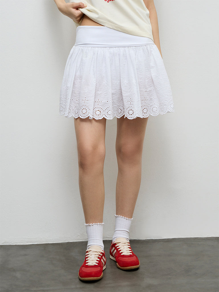 Nuon White Embroidered Cotton-Blend Skirt