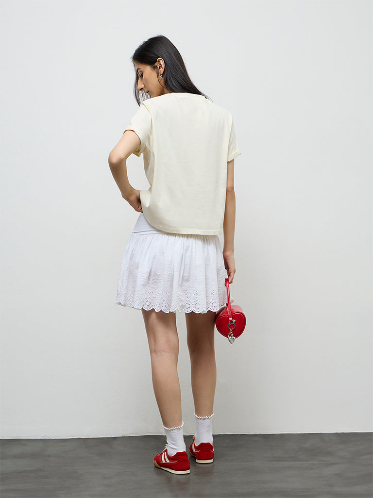 Nuon White Embroidered Cotton-Blend Skirt