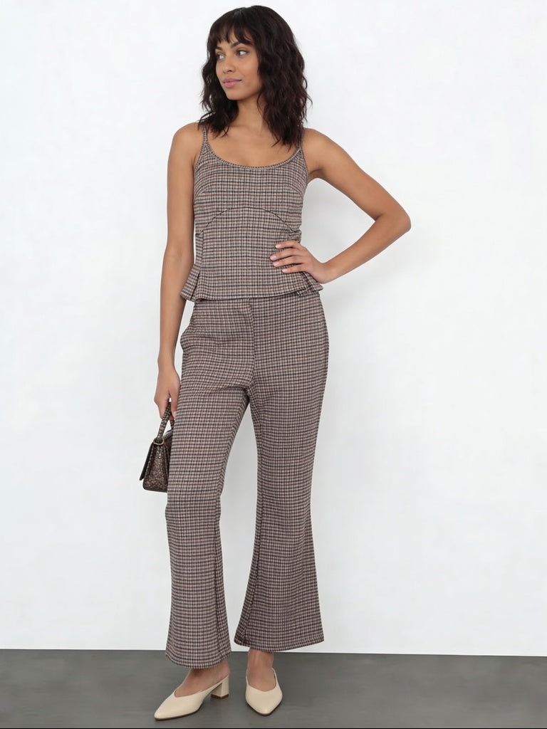 Wardrobe Brown Houndstooth Check Flared Trousers