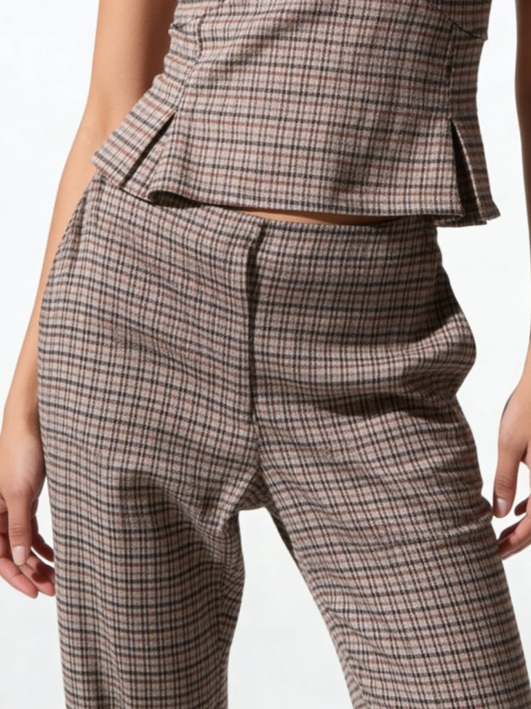 Wardrobe Brown Houndstooth Check Flared Trousers
