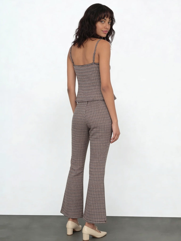 Wardrobe Brown Houndstooth Check Flared Trousers