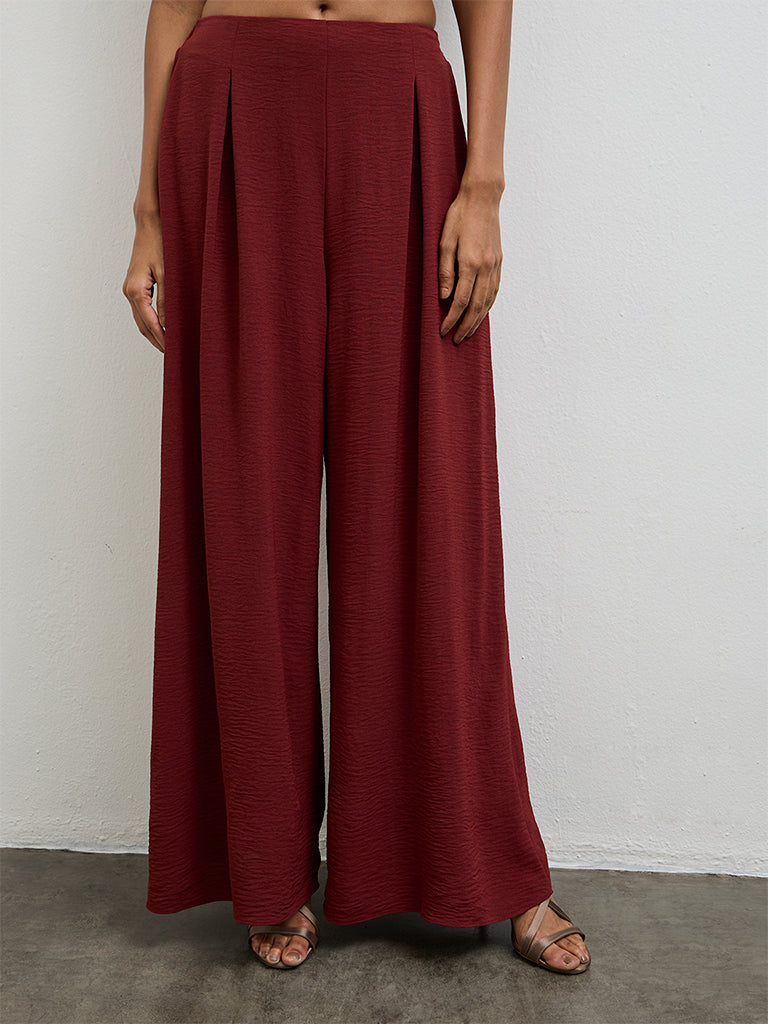 Wardrobe Red Pleated High-Rise Pants