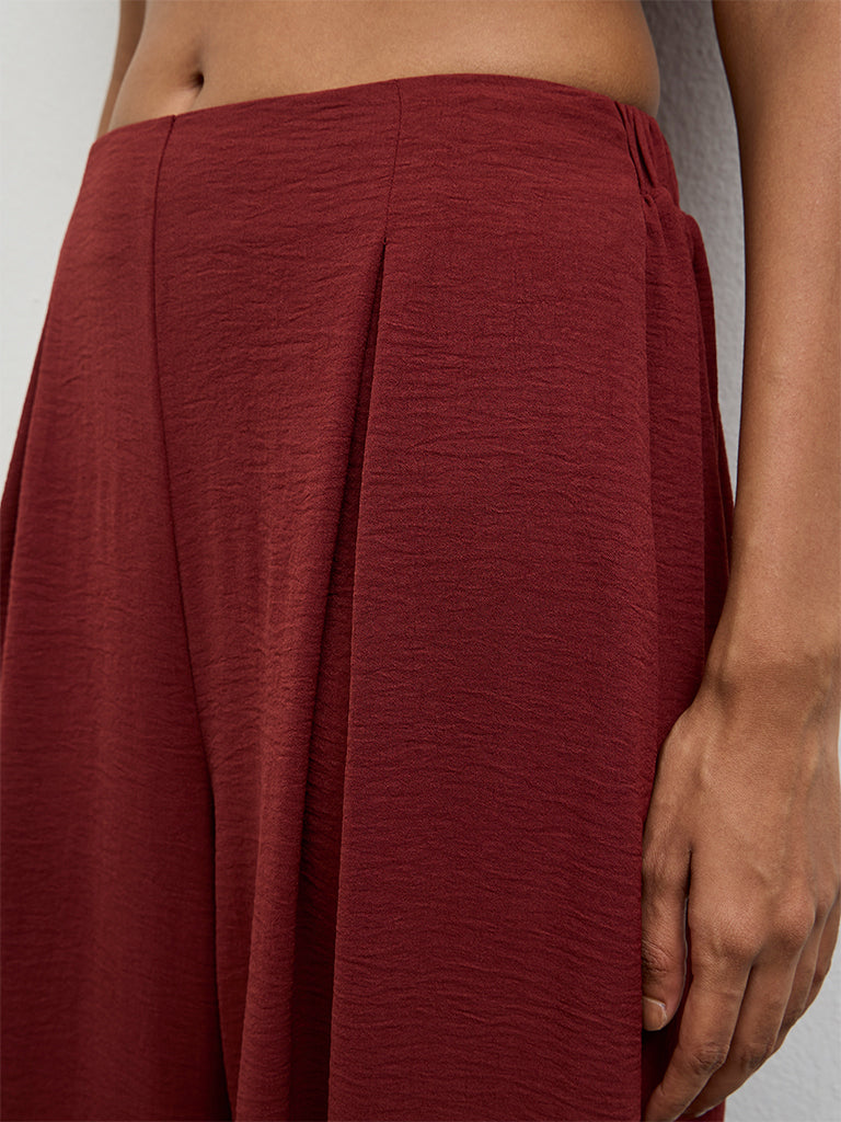 Wardrobe Red Pleated High-Rise Pants