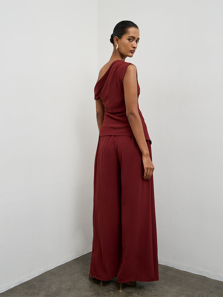 Wardrobe Red Pleated High-Rise Pants