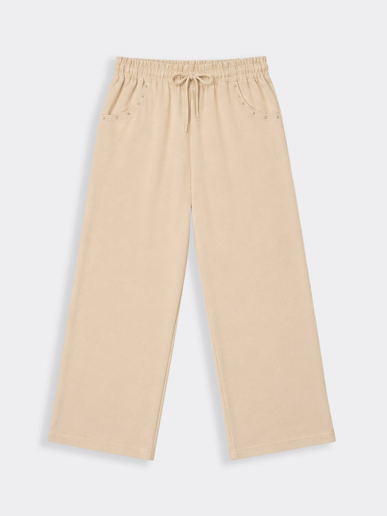 LOV Cream Solid High-Rise Pants