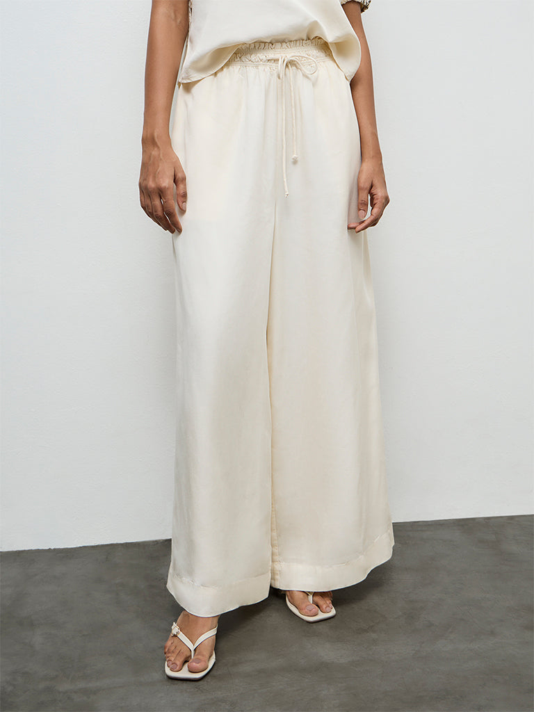 LOV Cream Solid High-Rise Pants