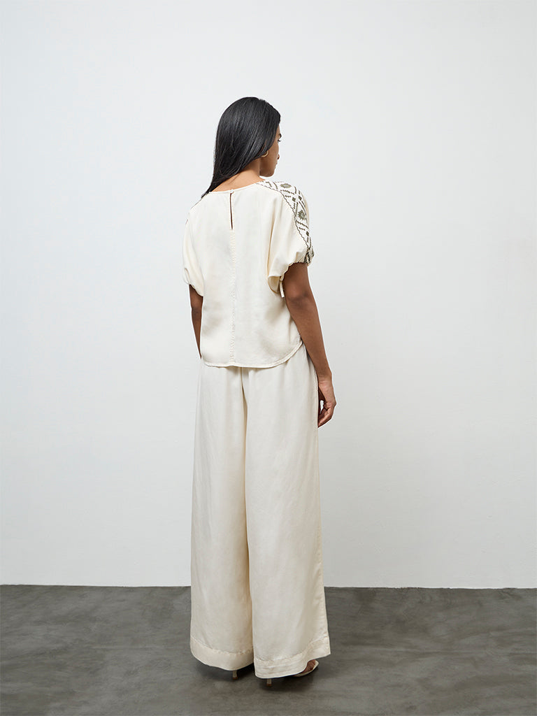 LOV Cream Solid High-Rise Pants