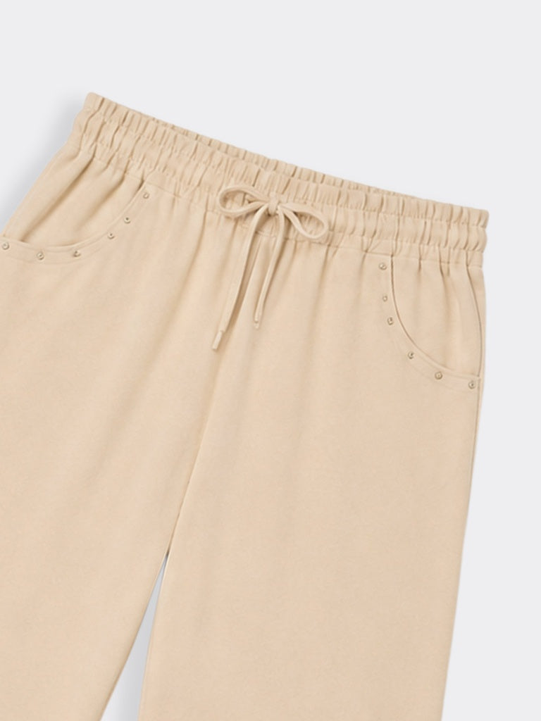 LOV Cream Solid High-Rise Pants