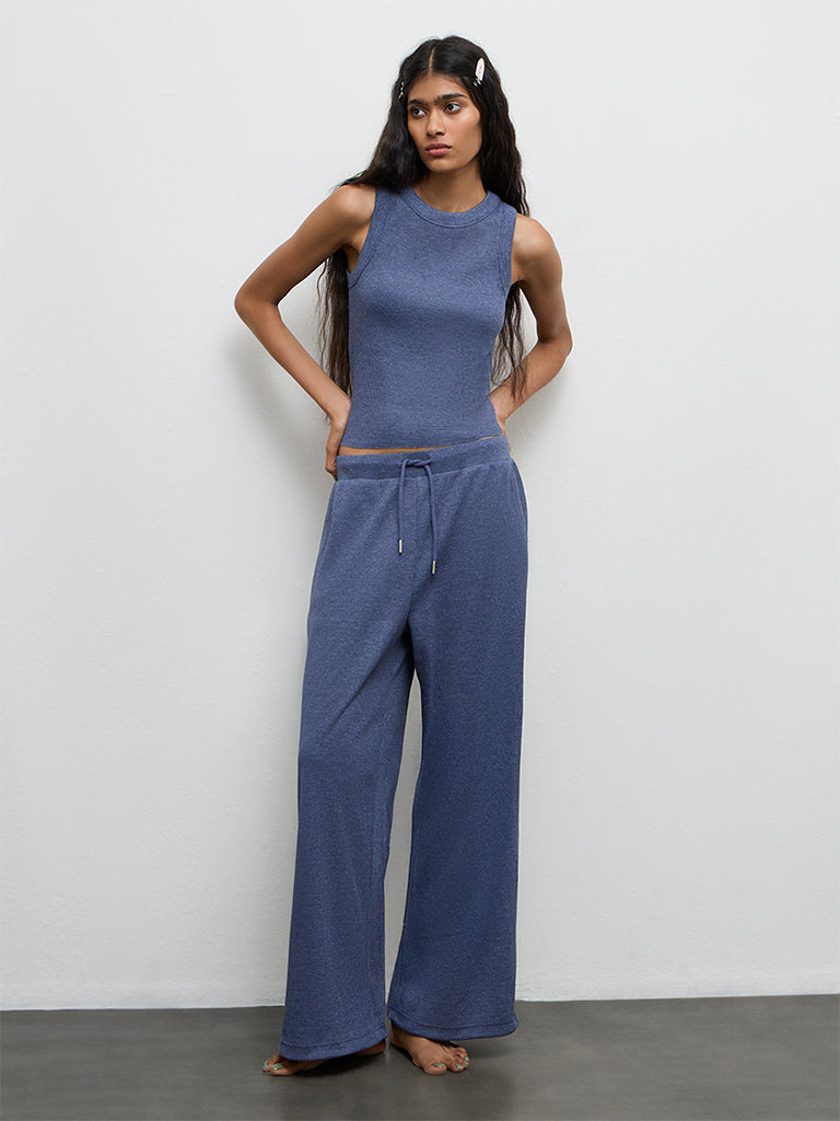 Superstar Dusty Blue Waffle Textured Cotton-Blend Pants