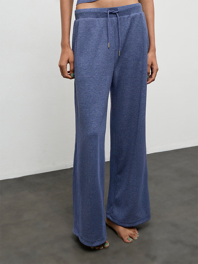 Superstar Dusty Blue Waffle Textured Cotton-Blend Pants