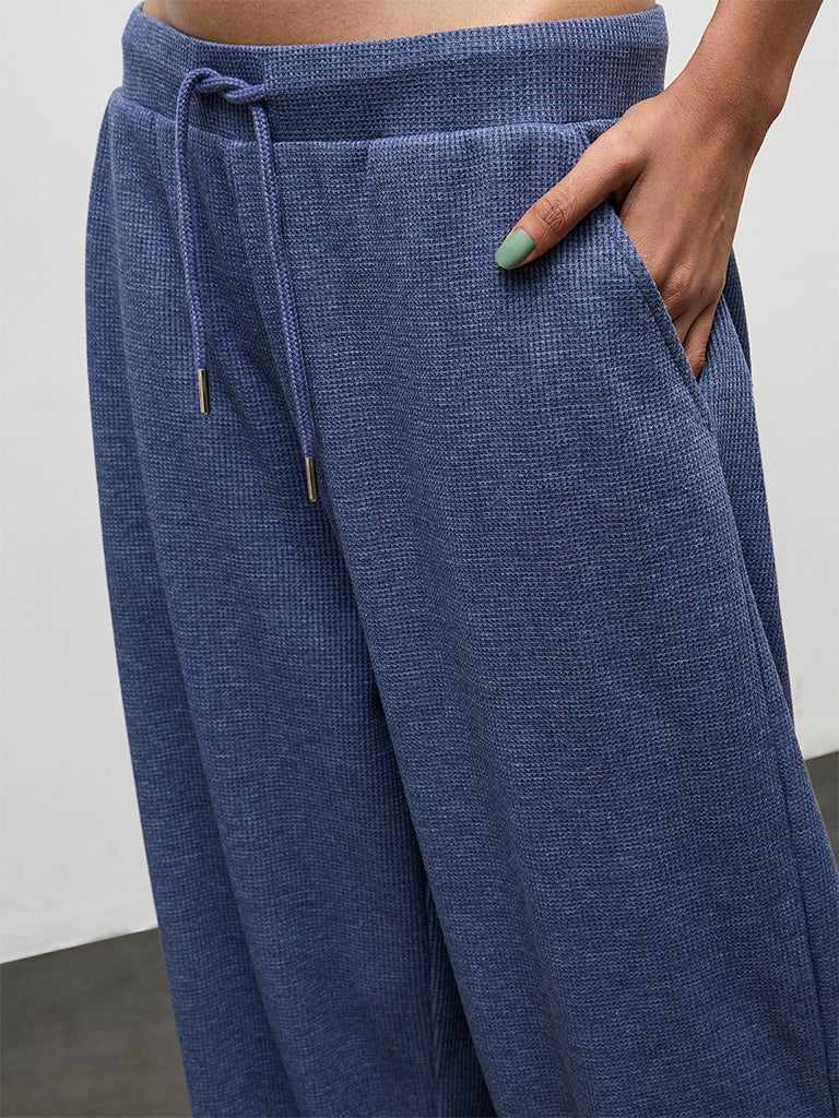 Superstar Dusty Blue Waffle Textured Cotton-Blend Pants