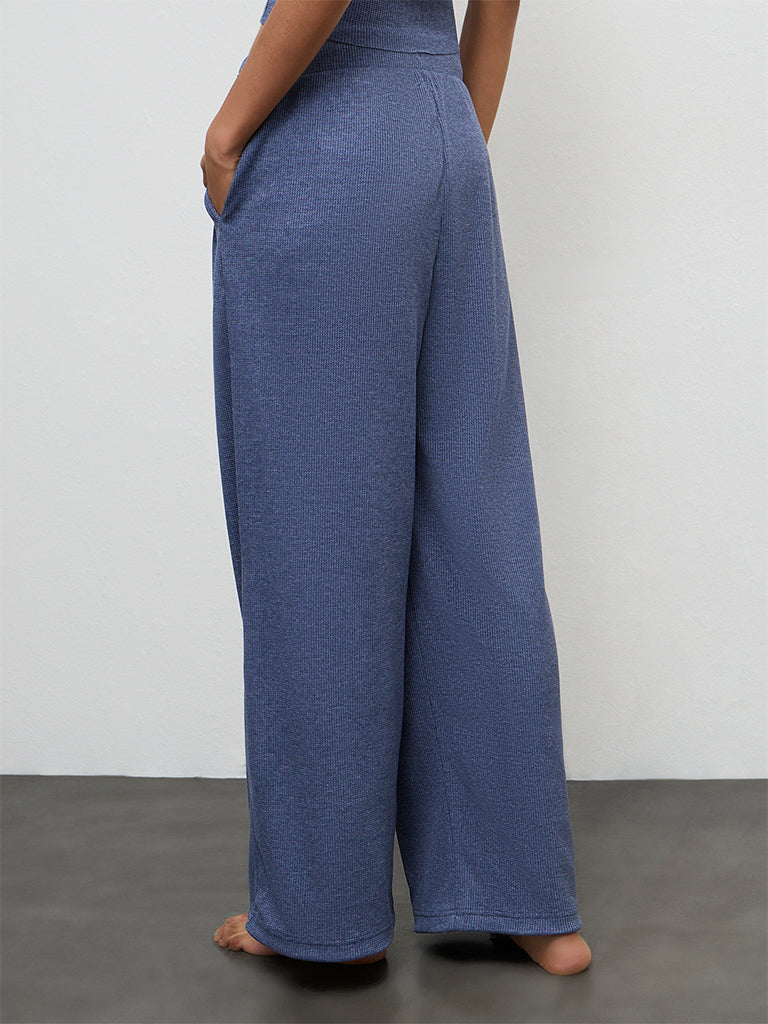 Superstar Dusty Blue Waffle Textured Cotton-Blend Pants