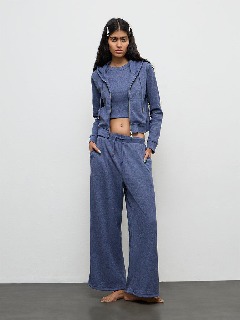 Superstar Dusty Blue Ribbed-Textured Hooded Cotton-Blend Jacket