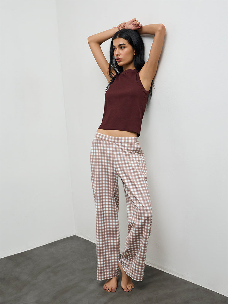 Superstar Dark Brown Ribbed Cotton-Blend Tank Top