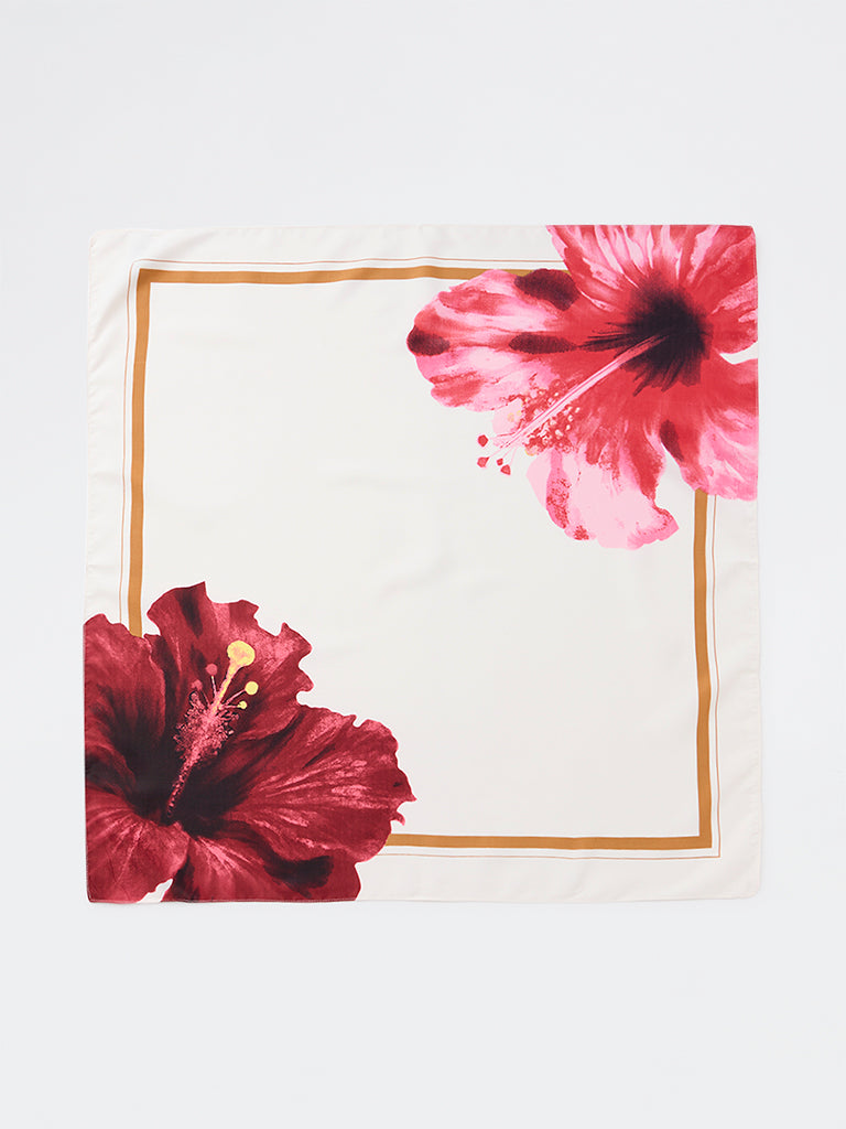 Westside Accessories Off-White Hibiscus Printed Scarf