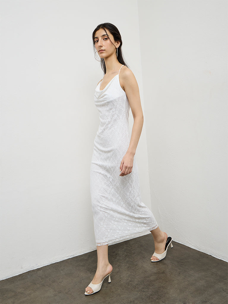 Buy Nuon White Lace Design Straight Dress from Westside