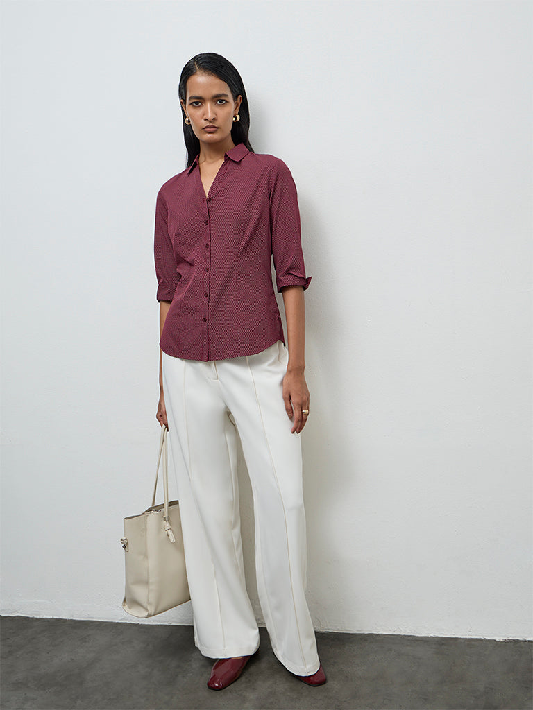 Wardrobe Maroon Dot Printed Shirt