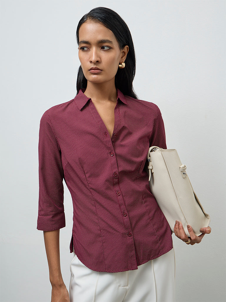 Wardrobe Maroon Dot Printed Shirt
