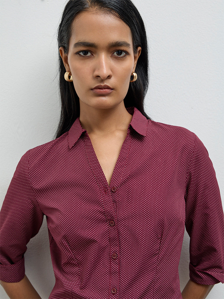 Wardrobe Maroon Dot Printed Shirt