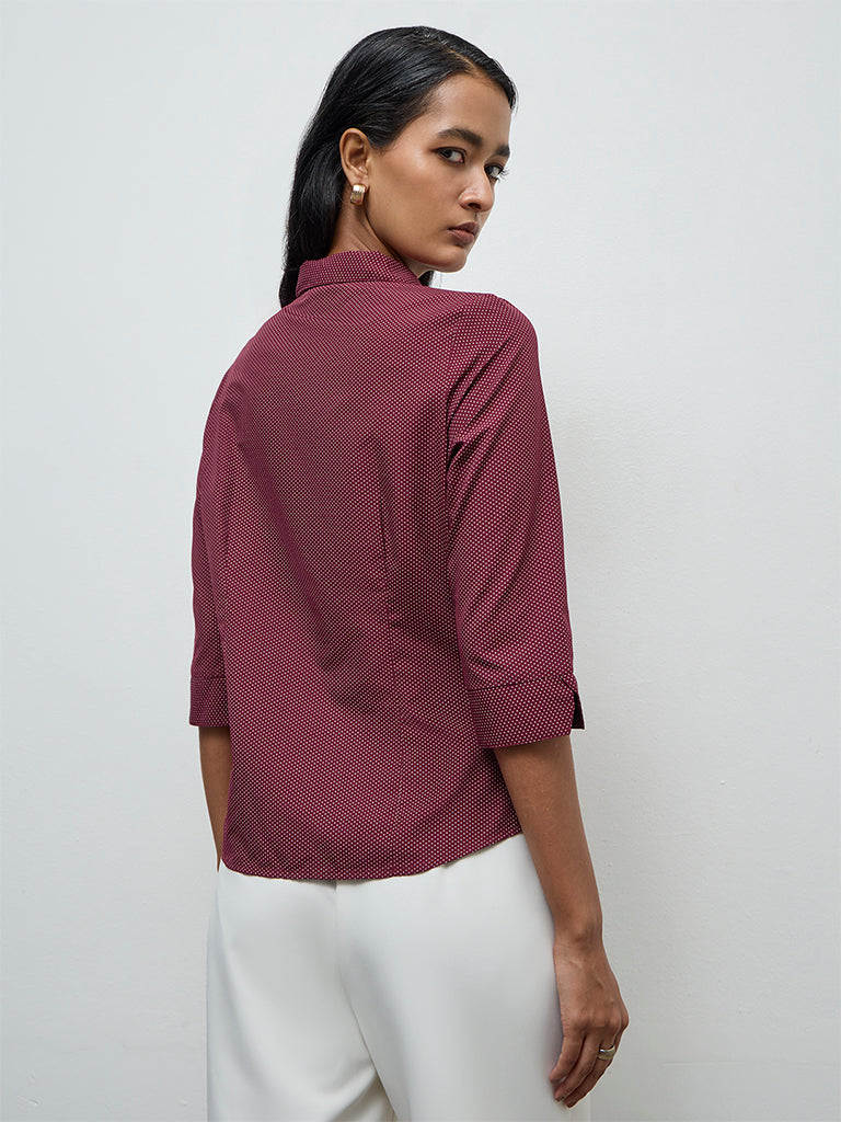Wardrobe Maroon Dot Printed Shirt