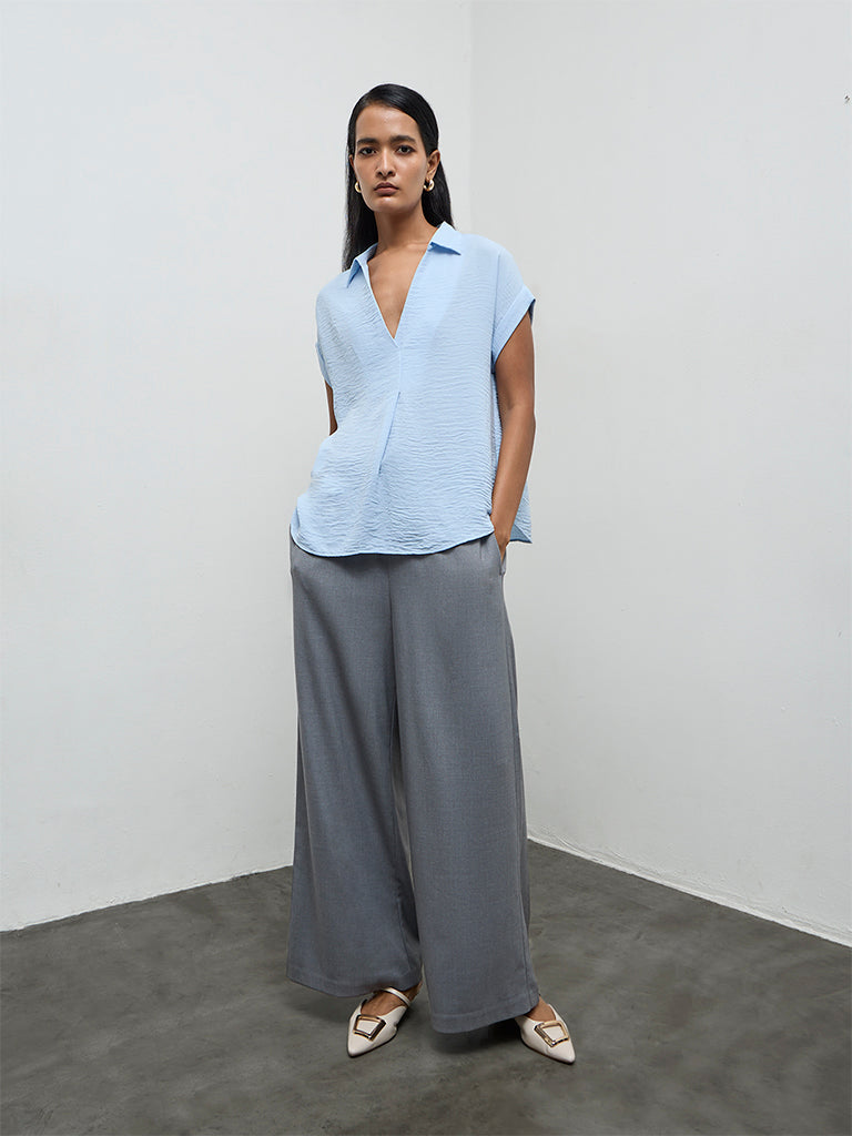 Wardrobe Light Blue Crinkle-Textured Blouse