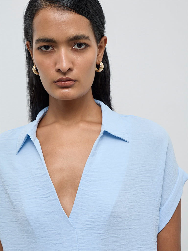 Wardrobe Light Blue Crinkle-Textured Blouse