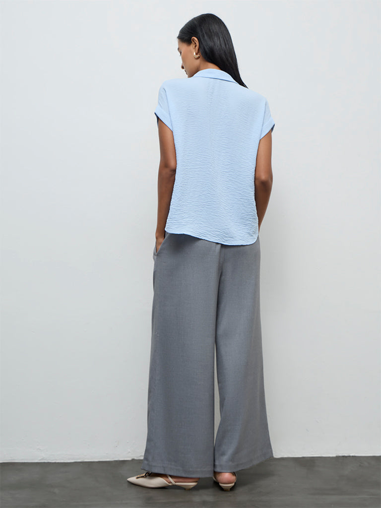 Wardrobe Light Blue Crinkle-Textured Blouse