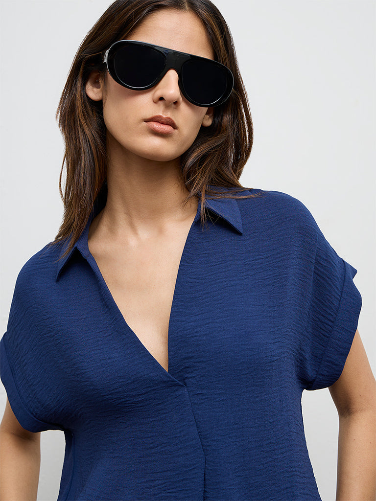 Wardrobe Navy Crinkle-Textured Blouse