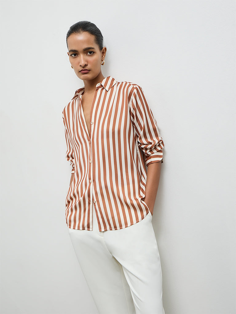 Wardrobe Tan Striped Shirt