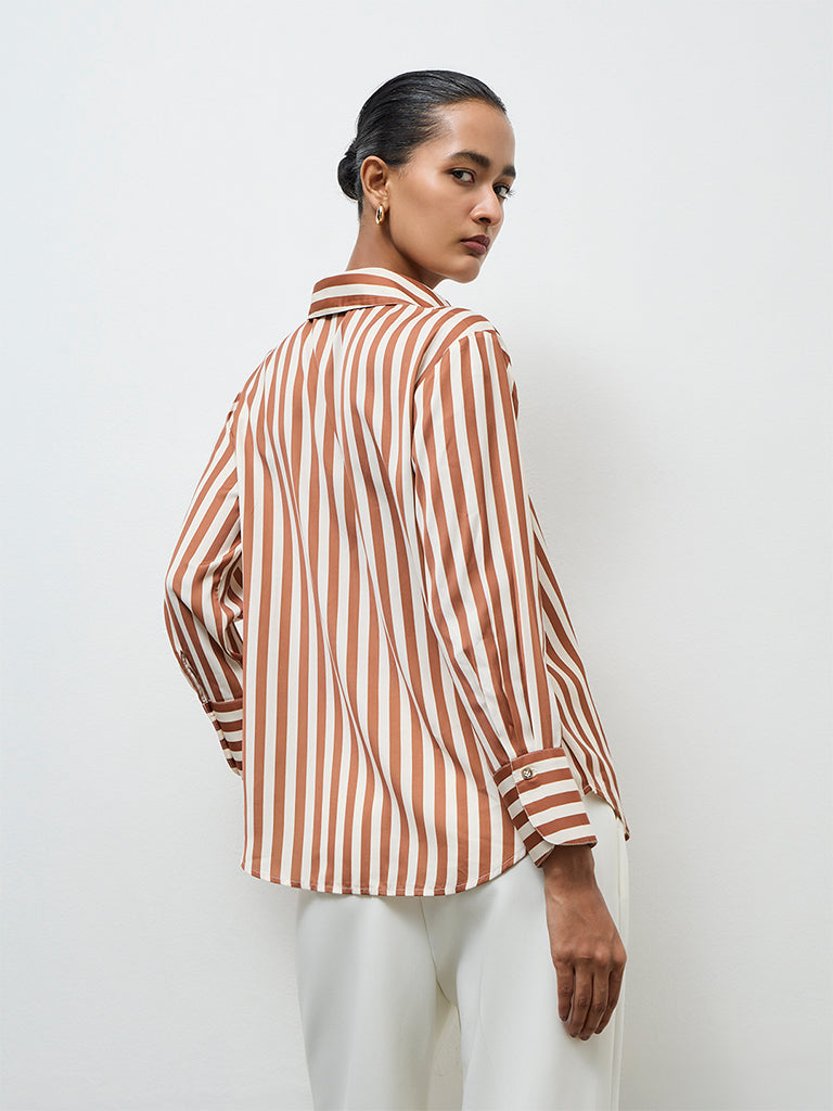 Wardrobe Tan Striped Shirt