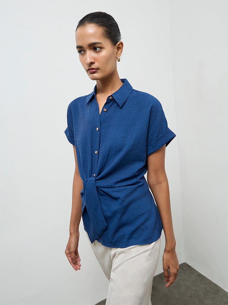 Wardrobe Indigo Tie-Up Blouse