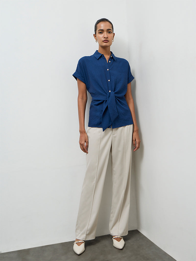 Wardrobe Indigo Tie-Up Blouse