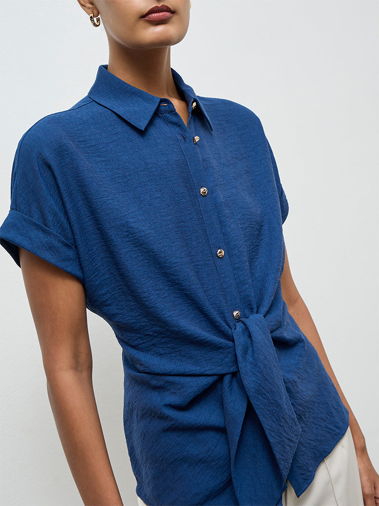 Wardrobe Indigo Tie-Up Blouse