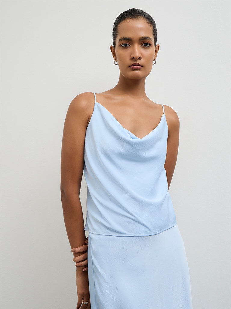 Wardrobe Light Blue Cowl-Neck Top