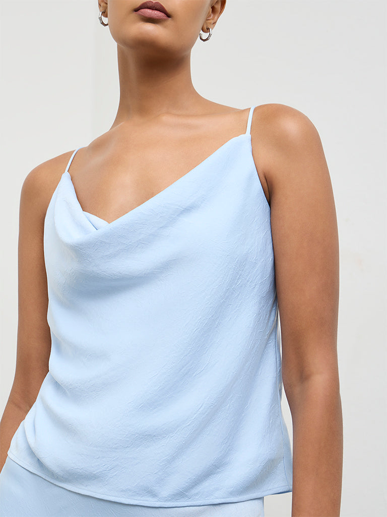 Wardrobe Light Blue Cowl-Neck Top