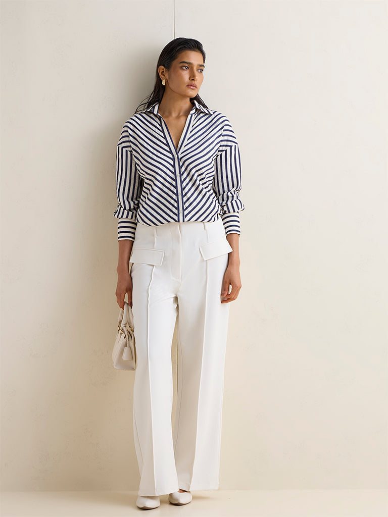 Wardrobe Navy Stripe Pattern Blouse