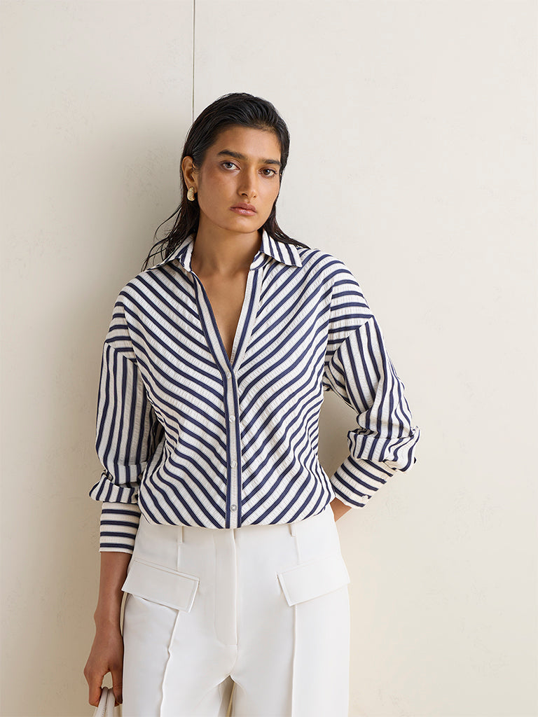 Wardrobe Navy Stripe Pattern Blouse