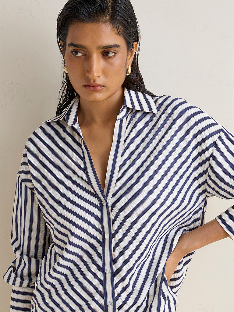 Wardrobe Navy Stripe Pattern Blouse