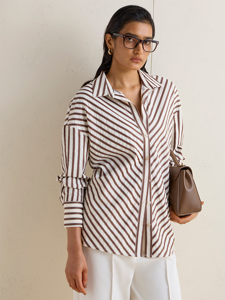 Wardrobe Brown Stripe Printed Blouse