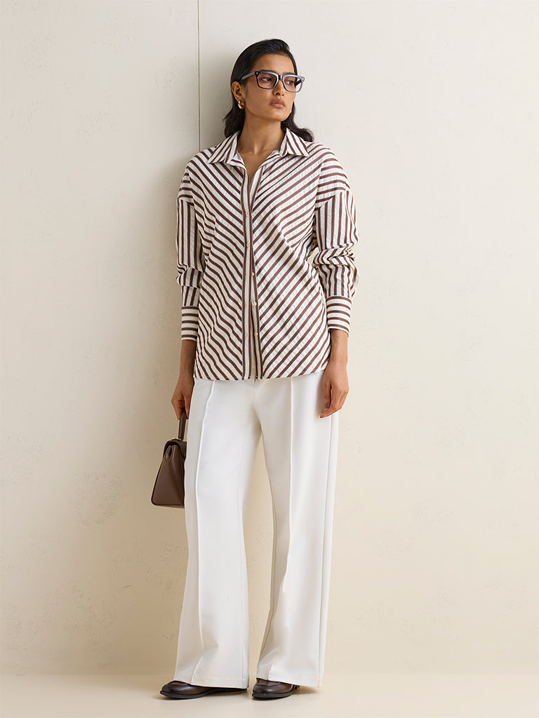 Wardrobe Brown Stripe Printed Blouse